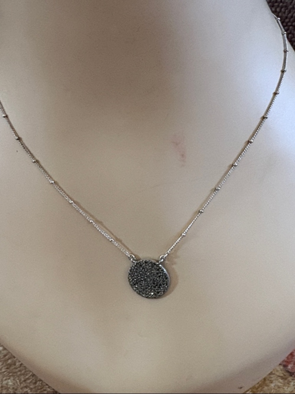 Lucky Brand Reversible Silver Sparkle Druzy Layered Pendant Necklace